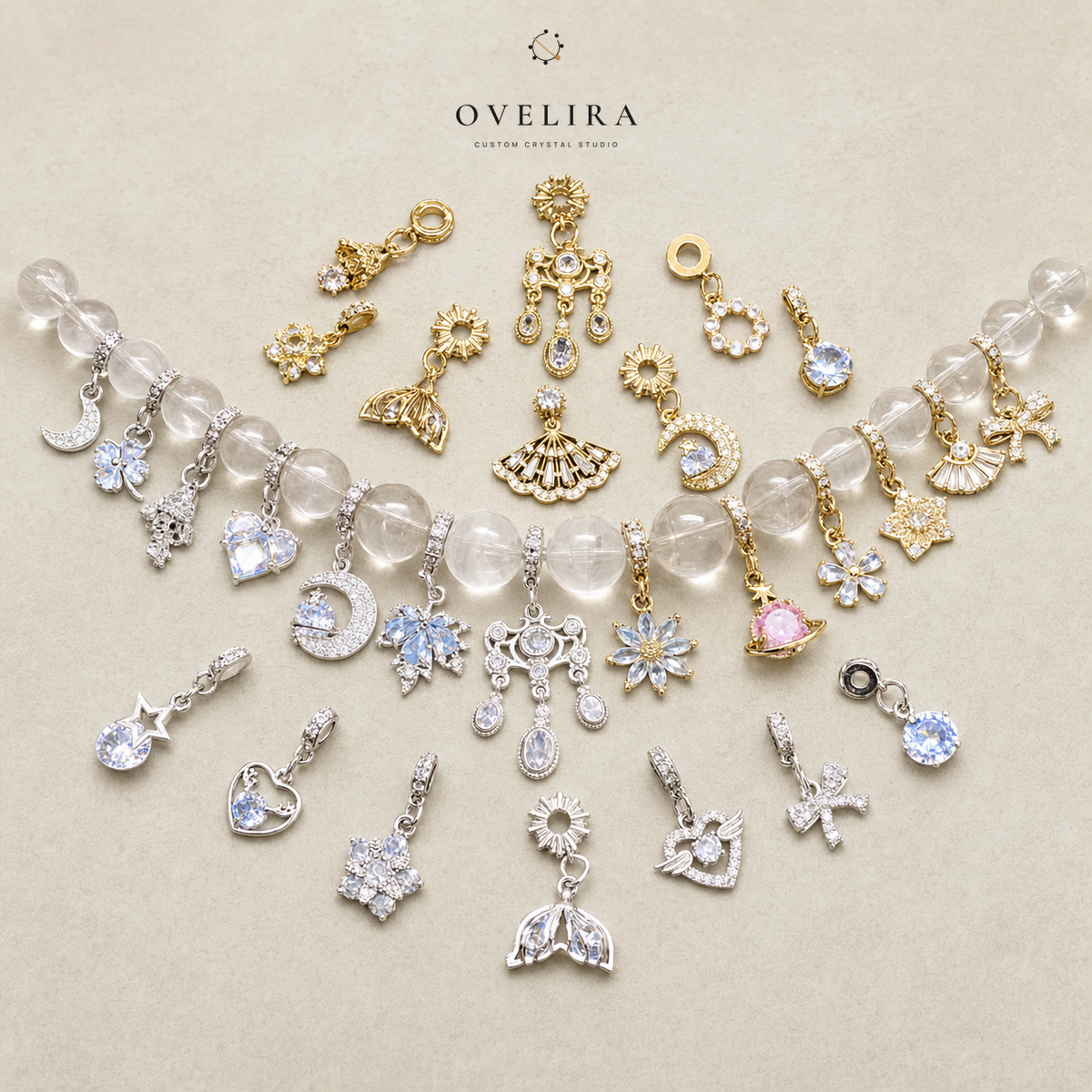Gold and silver crystal charms and pendants