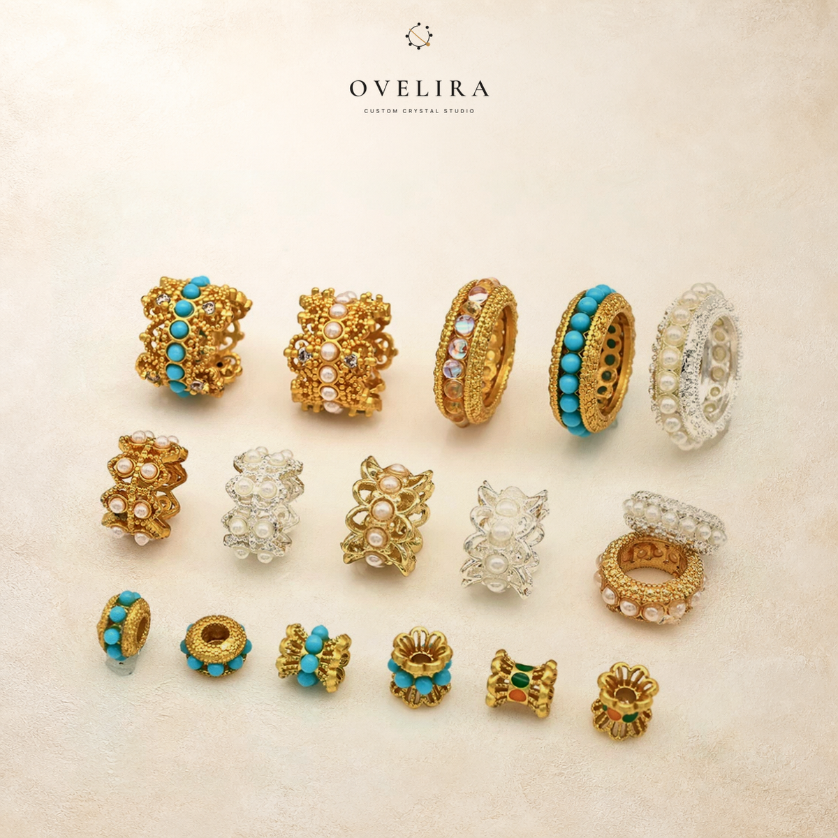 Gold, silver, pearl, and turquoise bracelet spacers
